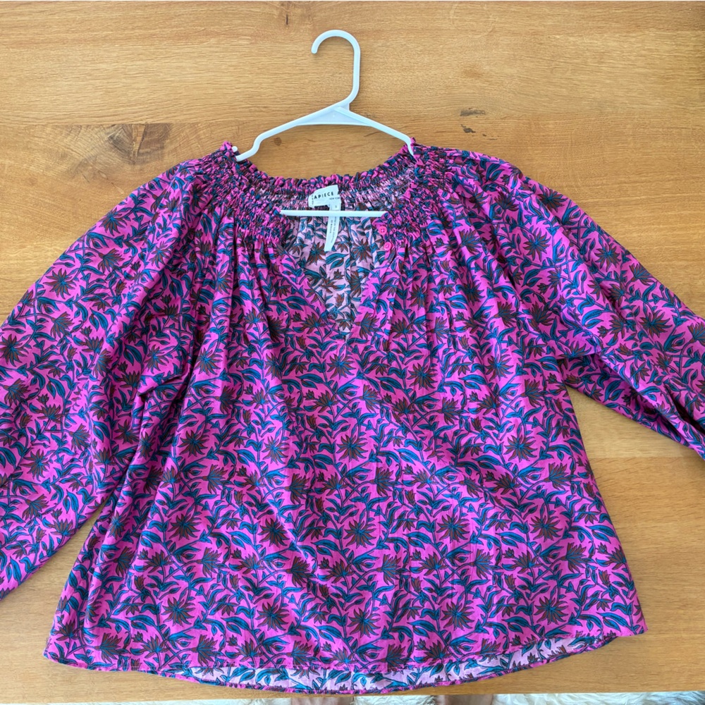 Apiece Apart Pink and Black Floral Top